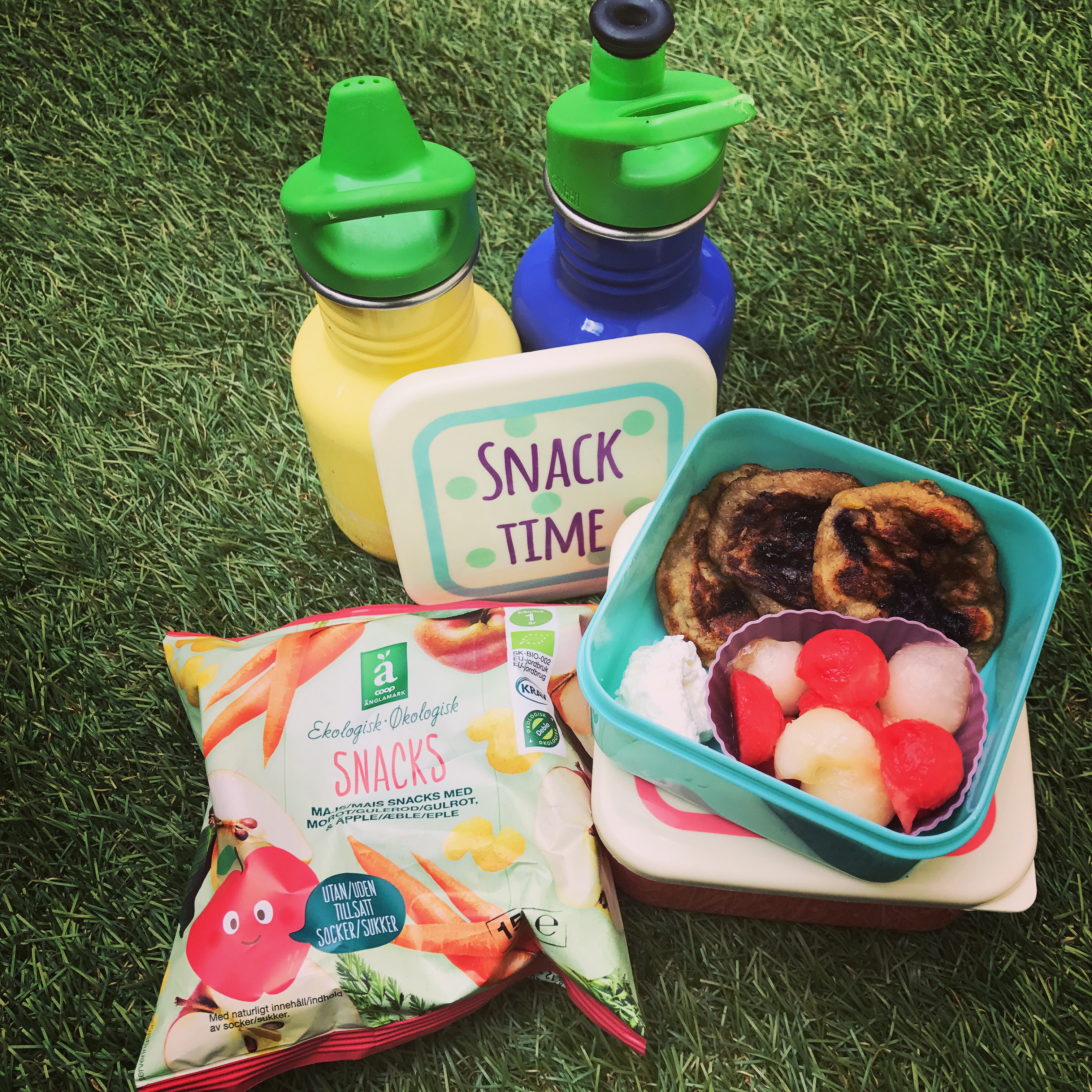 Picknick med banan- och blåbärsplättar